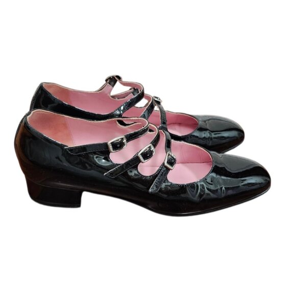 Carel Paris Patent Leather Mary Jane Heels Black Size 38/7.5 Low Block Heel - Picture 5 of 16